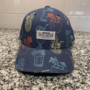 Travis Mathew Hat Cap Snap Back Mens Navy Tropical Cocktail Golf Print Cotton